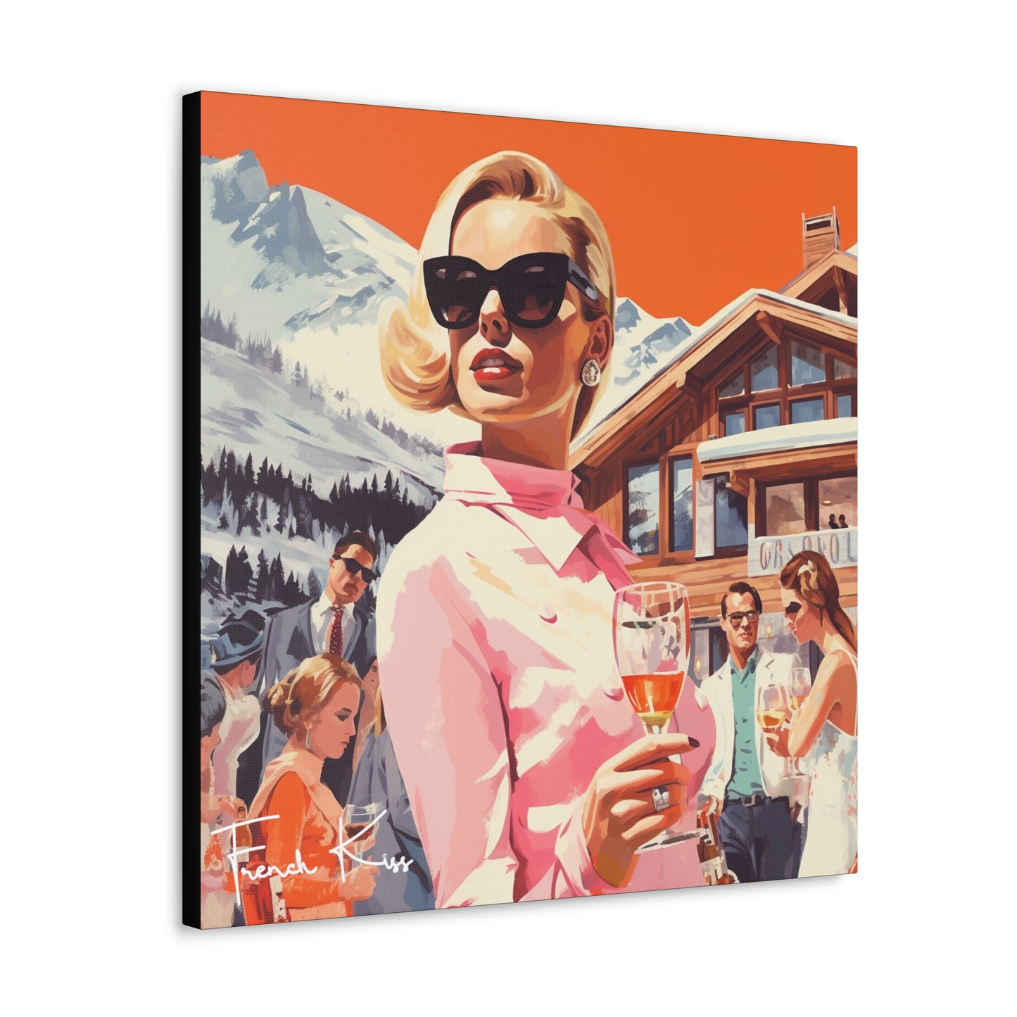 VIVA LA CHAMPAGNE French Kiss Pop Art Gallery Canvas Art Vintage Retro Mountain Ski Collection, French Alps, Travel, Courchevel, Pop Art, Decor