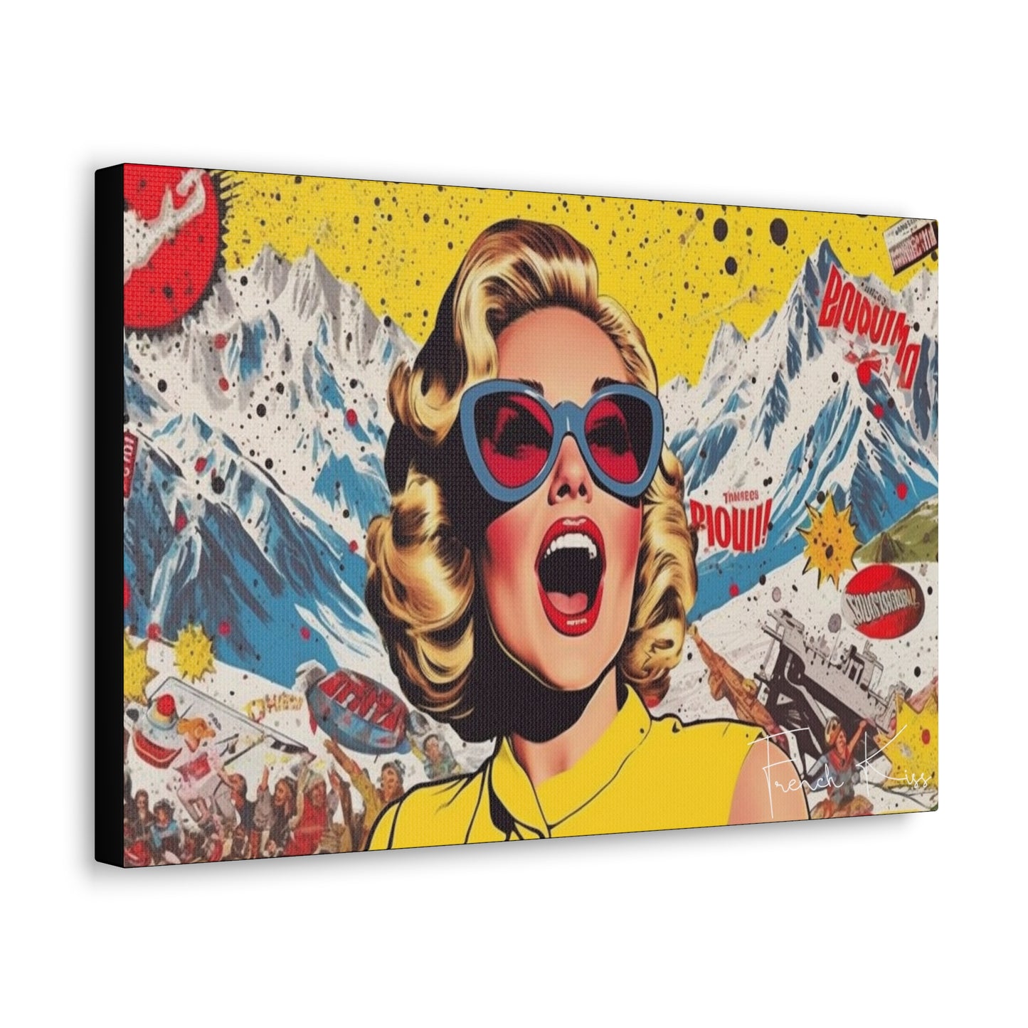 LA JOIE French Kiss Pop Art Gallery Canvas Art Vintage Retro Mountain Ski Collection, French Alps, Travel, Paris, Courchevel, Pop Art, Decor