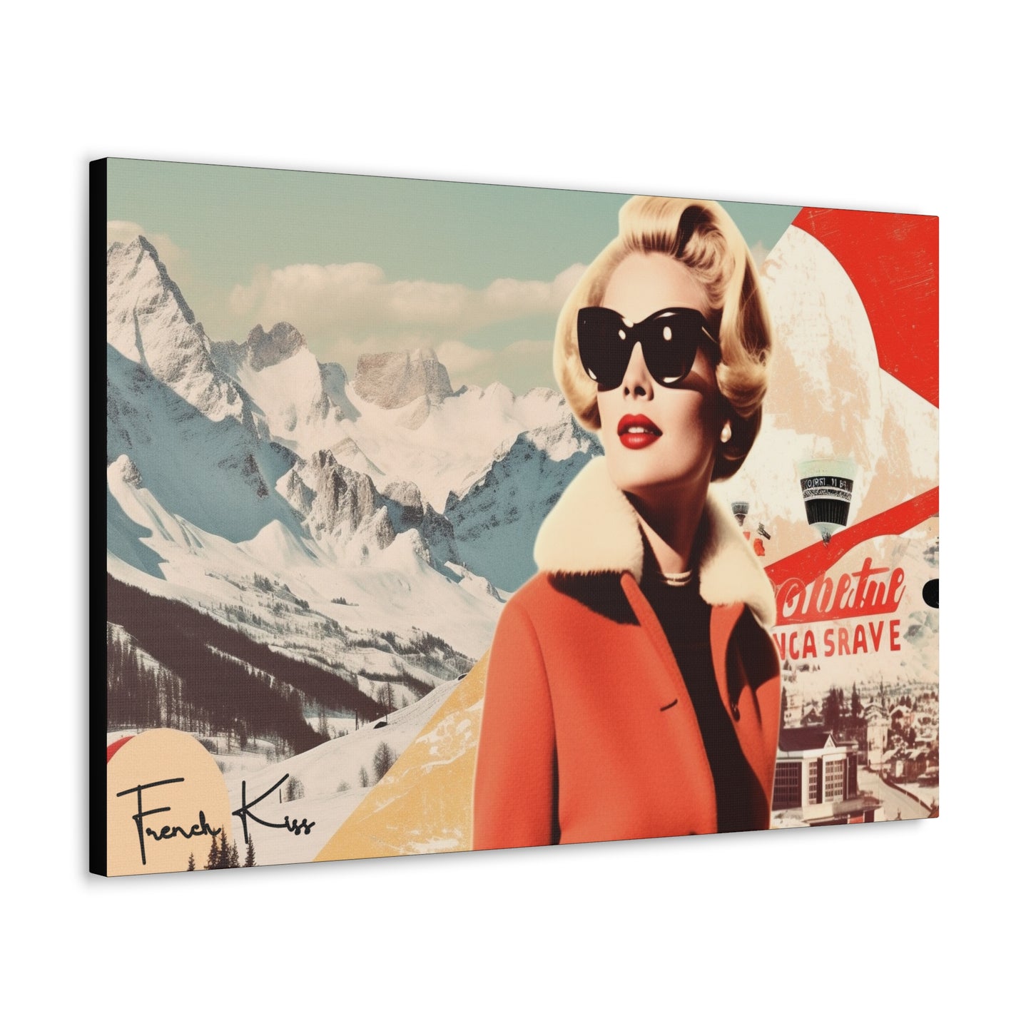 ECLAT d'HIVER French Kiss Pop Art Gallery Canvas Art Vintage Retro Mountain Ski Collection, French Alps, Travel, Paris, Courchevel, Pop Art, Decor