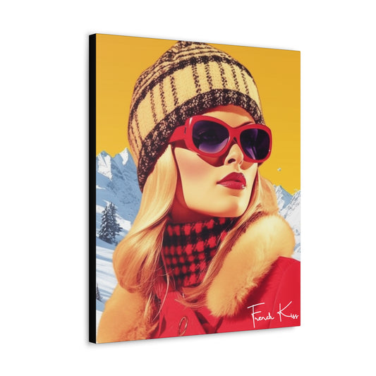 LA ROUGE French Kiss Pop Art, Canvas Vintage Retro Mountain Ski Collection, Contemporary Travel, France Paris Chic Wall Decor