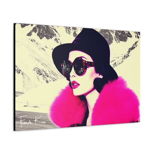 RENDEZVOUS IN PINK French Kiss Pop Art Gallery Canvas Art Vintage Retro Mountain Ski Collection, French Alps, Travel, Paris, Courchevel, Pop Art, Decor